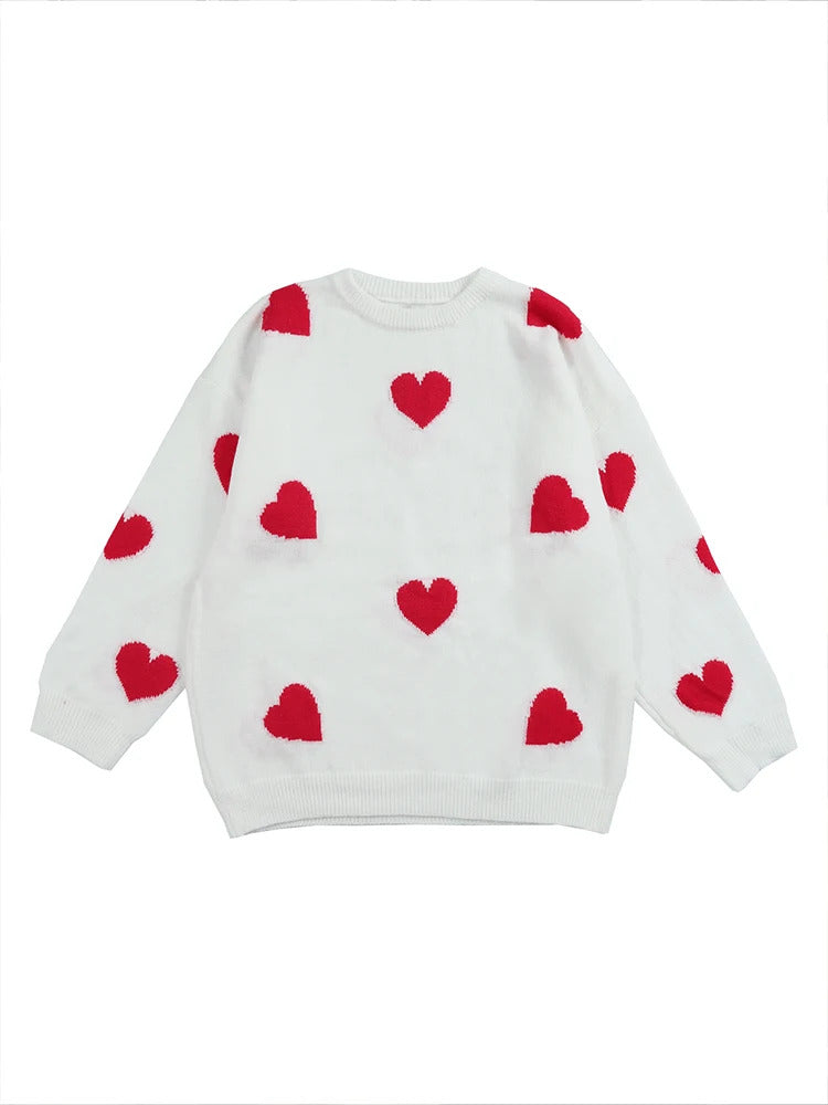 Sporty chic Women's Plus Size Valentine's Day Heart Pattern Sweater Casual Long Sleeve Drop Shoulder Sweater Women's