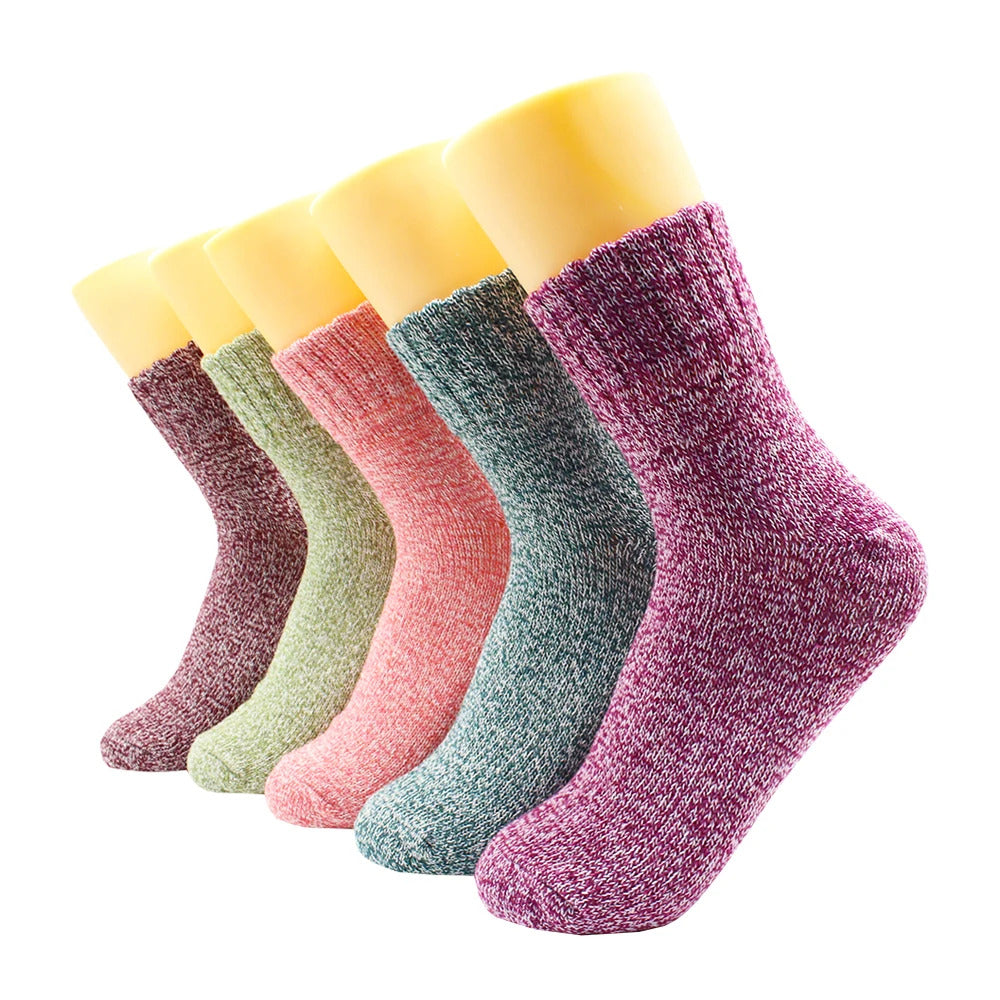 5 Pairs Winter Warmer Women Thicken Thermal Wool Cashmere Snow Socks Fashion Casual Euramerican National Wool Socks for Women