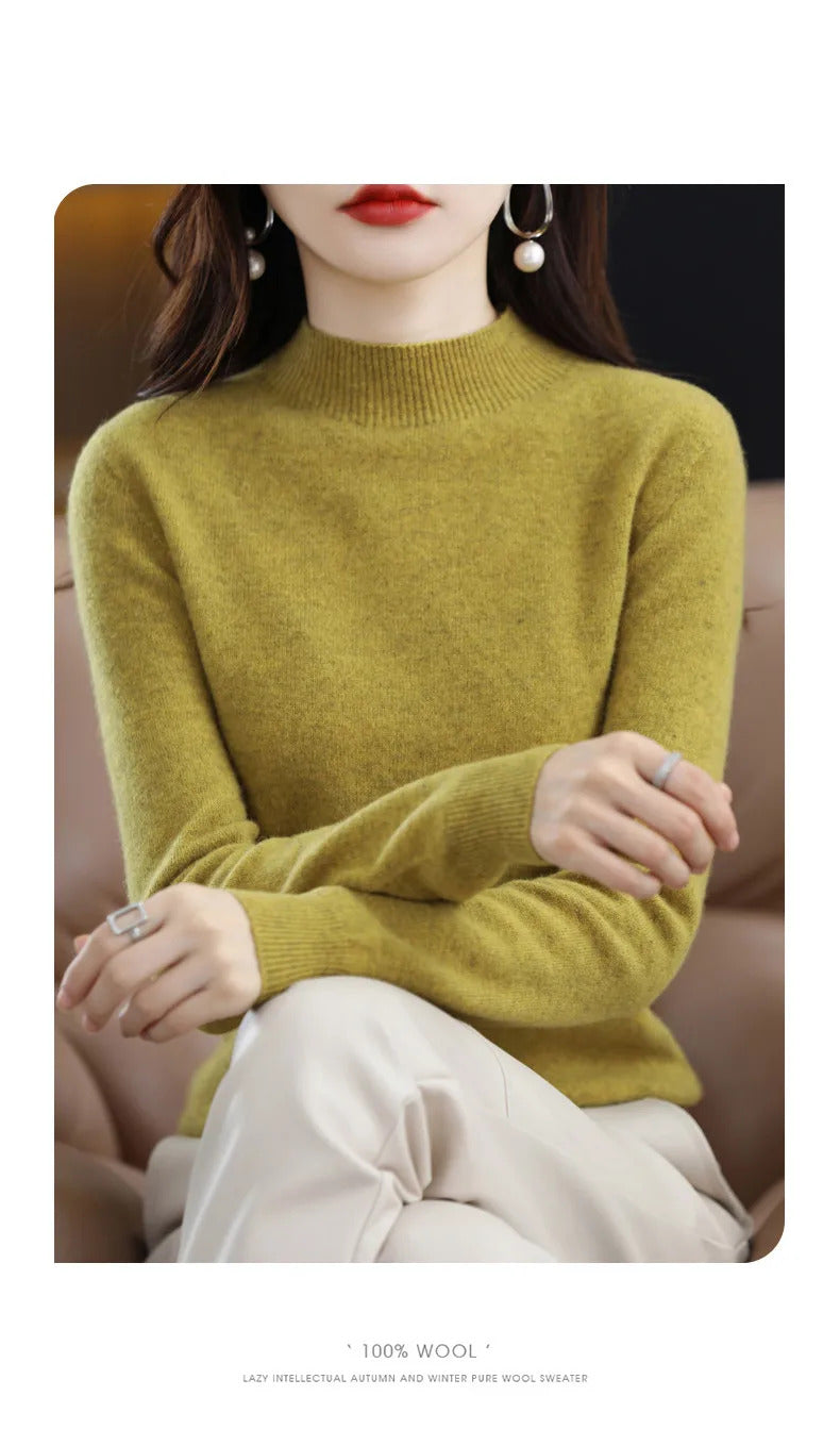 100% Pure Wool Half-neck Pullover In Autumn And Winter New Cashmere Sweater Women's Casual Knit Top Women's Coat 19 Colors