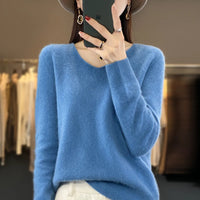 100% pure wool cashmere sweater women's V-neck pullover casual knit top autumn and winter women's coat Korean fashion