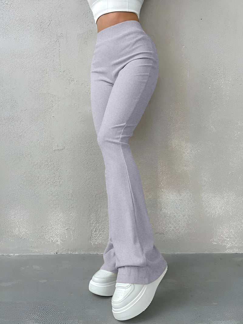 Women's Sexy Slim Pants Ribbed Solid Color Pants High Waisted Flared Pants Showing Longer Legs All-match Sports Long Pants