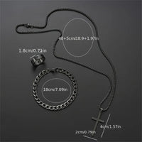 3pcs Set Men's Stainless Steel Metal Cross Pendant Chain Necklace Bracelet Ring Jewelry Set Male Hip Hop Daily Wear Accessories