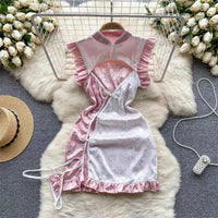 Deep V-neck Slim Fit High Waist Strap Dress Lace Patchwork Satin Sleepwear Sexy Elegant Retro Sleepdress Sleepwear Women Pajama