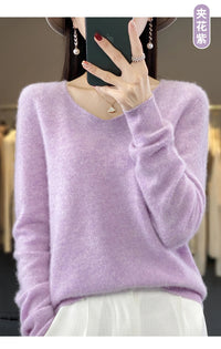 100% pure wool cashmere sweater women's V-neck pullover casual knit top autumn and winter women's coat Korean fashion