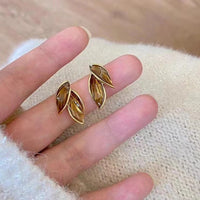 LATS New Korean Arrival Metal Trendy Fresh Lovely Sweet Grey Leaf Stud Earrings for Women 2024 Fashion Jewelry Gifts