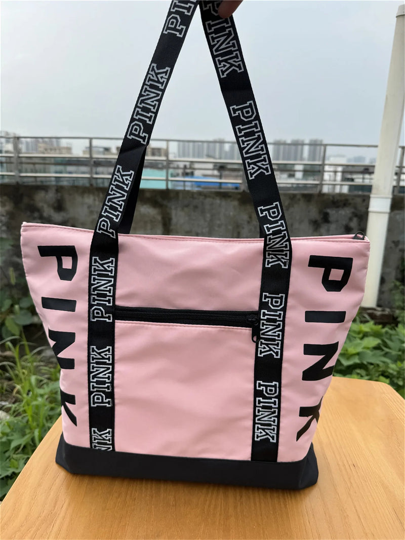 Sports Fitness Tote Bag Nylon Fabric Bags Women Handbag Pink Letter Graphic Tote Handbags Woman Shoulder Bags Casual