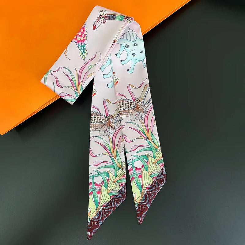 Summer New Animal Design Elephant Female Decoration Twill Long Ribbon Binding Bag Silk Ribbon Hair Belt Hot Selling Small Scarf