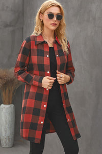 Blue Turn-down Collar Plaid Shirt Jacket