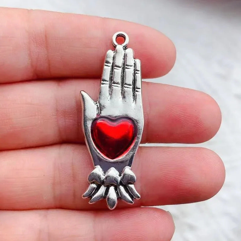 10pcs Mixed Silver Plated Enamel New Gothic Style Sacred Heart Alloy Pendant DIY Charms Earrings Necklace Jewelry Crafts Making