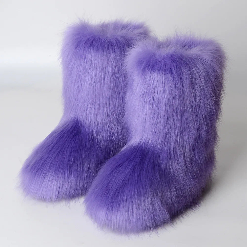 Winter Shoe Women's Winter Fluffy Faux Fox Fur Boots Woman Plush Warm Snow Boots Luxury Footwear Girls' Furry Fur Bottes Fashion