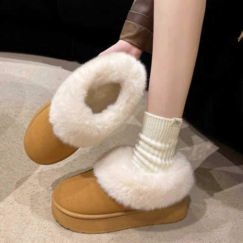 2024 New Warm Boots Women Winter Flats Shoes Short Plush Fur Ankle Snow Boots Casual Shoes Sport Suede Motorcycle Botas