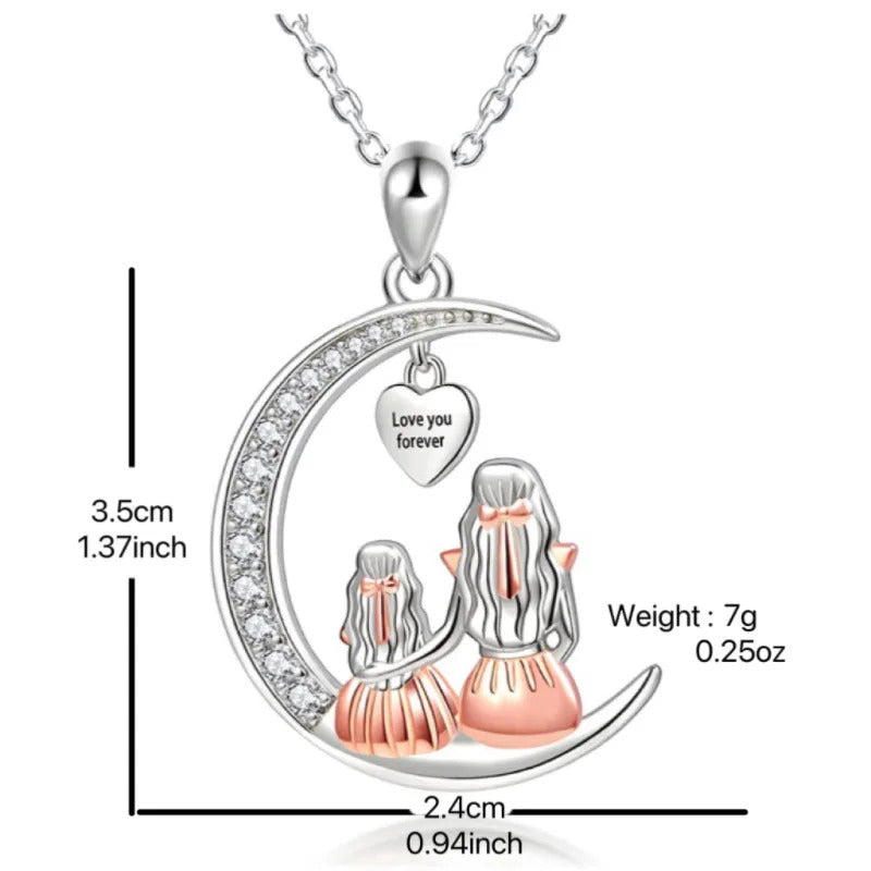 Mom Daughter Moon Pendant Necklace Love You Forever Heart Necklaces Mothers Day Jewelry Gifts