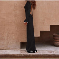 Elegant Round Neck Pleat Long Sleeve Women's Dress Casual Slim Black White Short Dresses 2024 New Female Chic Party Street Robes