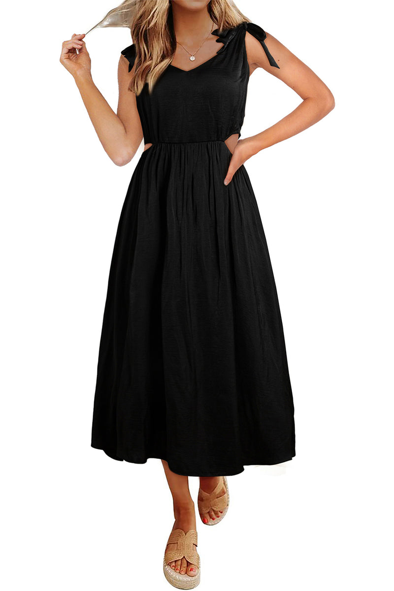 Black Tied Straps Cut out Empire Waist Long Dress