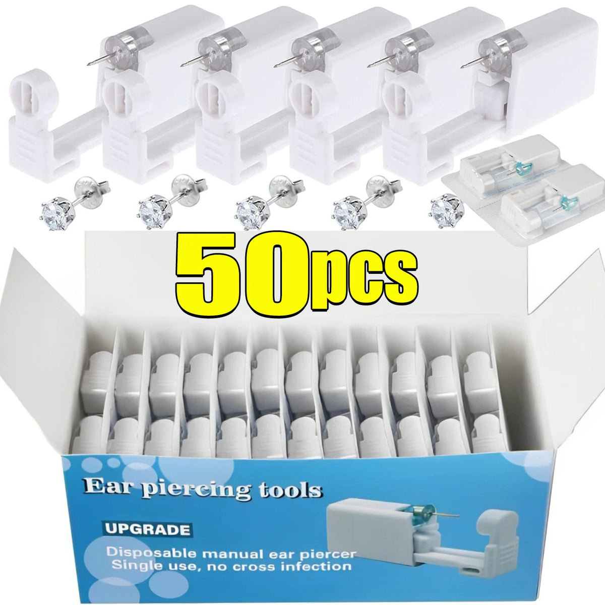 1/50pcs Ear Piercing Gun Disposable Disinfect Safety Earring Piercer Kit Studs Nose Ring Piercing Machine Body Jewelry Tools