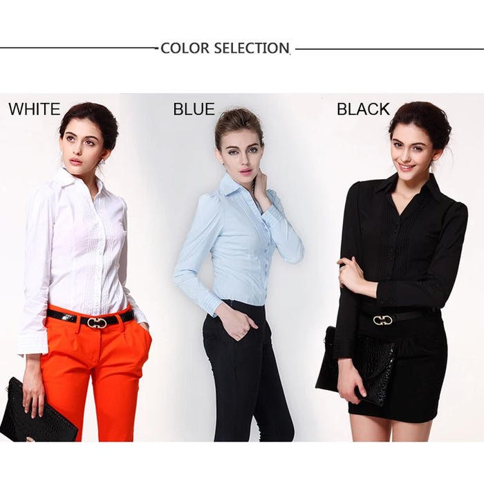 Plus Size Solid Color Turn-down Collar V Neck Bodysuit Women Shirts Front Pleated White Blouse Office Ladies Tops Black Blue 5XL