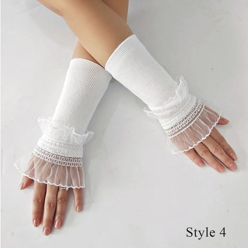 Women Lace Ruffles Cuff Elbow Sleeve Spring Autumn Detachable Fake Sleeve Arm Covers Solid Color Arm Cover Sweater Decorative