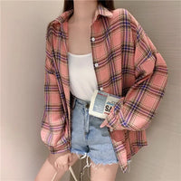 Plaid Shirt Women Autumn Long Sleeve Top Female Vintage Fashion Single Breasted Blouse Ladies Preppy Style Loose Check Shirts