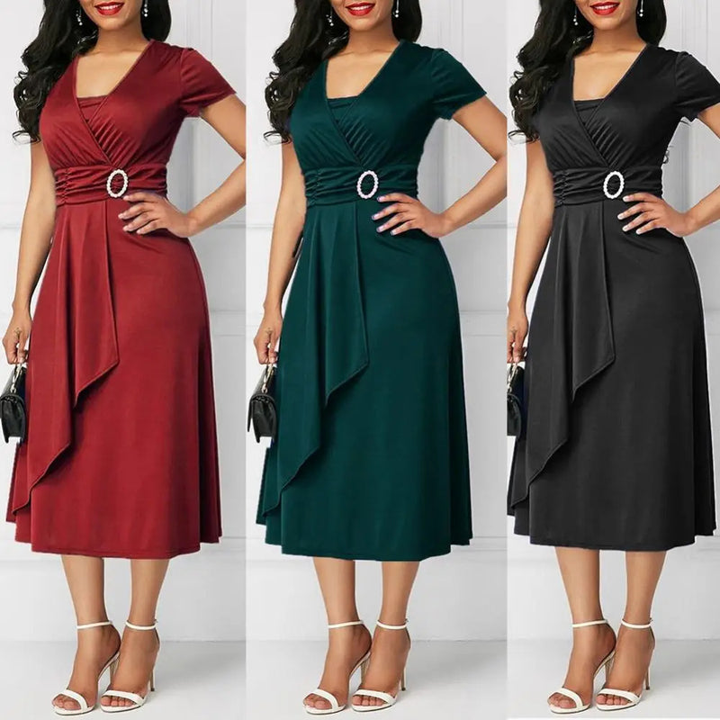 2024 Summer Elegant V-neck Plus Size 4XL 5XL Night Dress Women Dresses Sexy Ruched High Waist Evening Party Midi Dress Vestidos