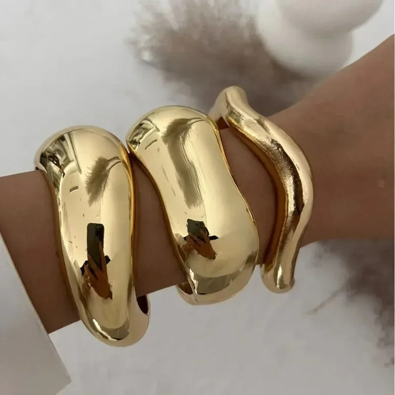 Wide Cuff Bangles Punk Gold Silver Color Geometric Metal Large Bangles for Women Bracelets Men Exaggerated Luxury Jewelry