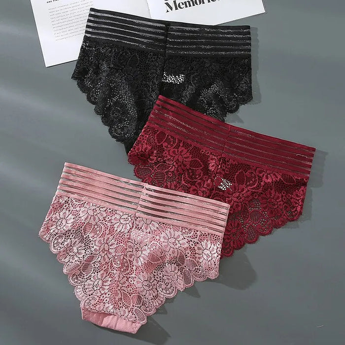 3Pcs Sexy Lace Panties Women's Underpants Solid Color Briefs Breathable Intimates Panties Female Underwear Seamless Lingeries