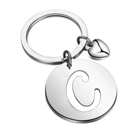 Popular A-Z  Round Brand Stainless Steel Keychain 26 Letter Keyring  Pendant Key Ring Buckle Chains for Car Motorcyle Gift