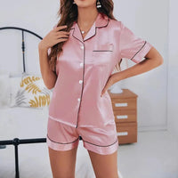 Women's Pajamas Set Satin Sleepwear Button Down Tops and Shorts Pajama 2 Piece Suit Pyjama Femme Nightwear Loungewear for Summer