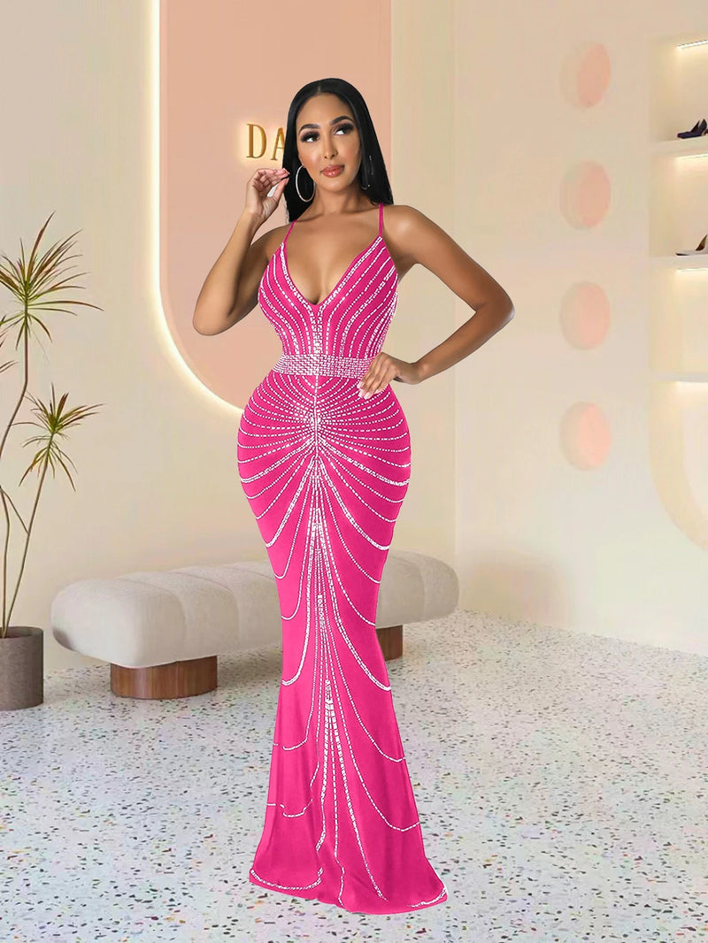 Women's Evening Dress Long Dress Sequin Hot Diamond Party Strap Leaky Back Mermaid Formal Dinner Elegant And Luxurious Dress