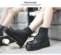 Women Boots Genuine Leather Platform Boots Motorcycle Shoes Front Zipper Optical Soles Fashion Sexy Punk Men Winter Boots 35-46