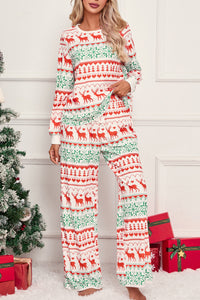 White Christmas Print Pullover and Pants Lounge Set