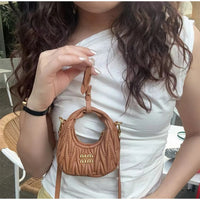 Brand Design New Women's Mini Messenger Bag Wrinkled Leather Shoulder Bag Metal Letter Lipstick Earphone Bag Y2k Girl Bag 2024