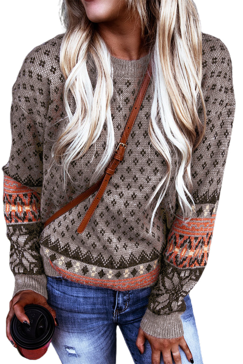 Crew Neck Printed Pullover Sweater