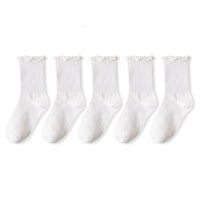 5 pair /Lot Socks for Women Ruffle Cotton Middle Tube Ankle Short Breathable Black White set Spring Autumn