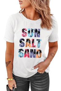 White Coconut Tree SUN SALT SAND Graphic Tee