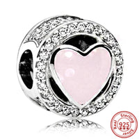 925 Sterling Silver Colorful Clear Zircon Sparkling Love Charm Round Heart Beads Fit Original Pandora Bracelet Women DIY Jewelry