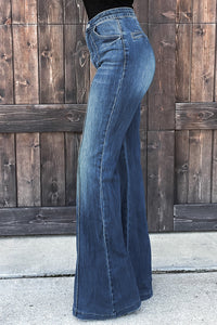 Blue Central Seam Stitching Wide Leg Jeans