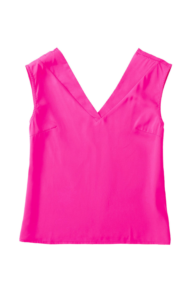 Rose V Neck Pleated Backless Cap Sleeve Top