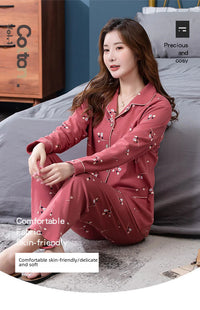 100% Cotton Long Sleeve Cardigan Pajama Set For Middle-aged Elderly Women Autumn Outer Wear Homewear