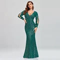 V-Neck Mermaid Dress with Shawl, Long Formal Prom Party Gown, Sequins Sleeveless, Sexy Evening Dress, Plus Size