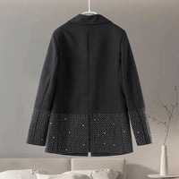 Elegant Rhinestone Jacket Sets Women Shinny Black Lapel Long Sleeve Button Jackets Mini High Waist Shorts Fashion Party Outwear