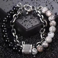 1 Piece Punk Simple Temperament Black Beaded Chain with Natural Stone Beaded Chain Bracelets MEN'S FASHION Items Holiday Travel