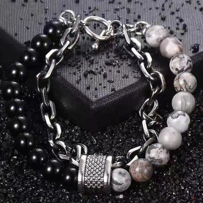 1 Piece Punk Simple Temperament Black Beaded Chain with Natural Stone Beaded Chain Bracelets MEN'S FASHION Items Holiday Travel