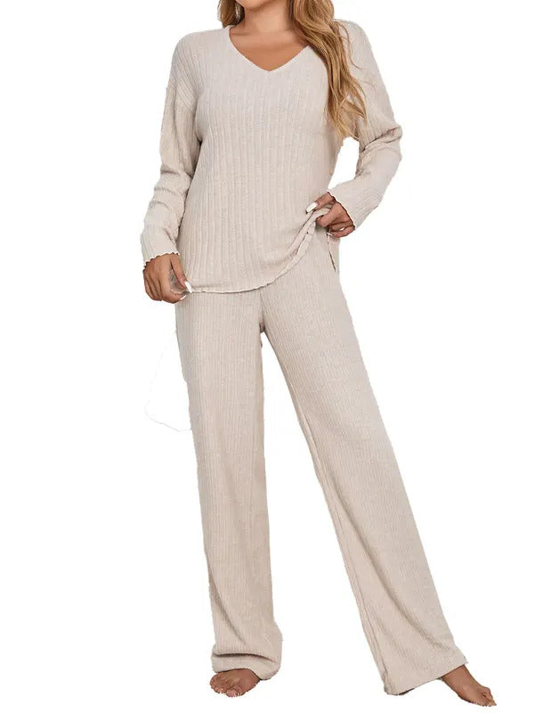 Womens Solid Two piece Set with V Neck Long Sleeve Tops  Drawstring Jogger Pants  Soft Comfort for Casual Chic Style