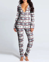 Sexy Pyjama Women's Jumpsuit Suit Button-down Front Back Butt Bum open Ass Flap Jumpsuit Loungewear Christmas Print Buttoned