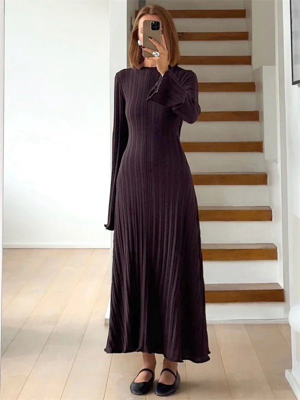 Tossy Knitwear Fashion Loose Maxi Dress Women Lace-Up High Waist Ribbed Long Sleeve Party Dress Female Knit Bandage Long Dress