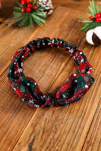 Blackish Green Christmas Plaid Snowflake Print Bow Hair Tie