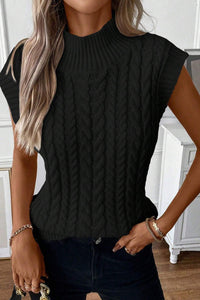 Black Cable Knit High Neck Sweater Vest