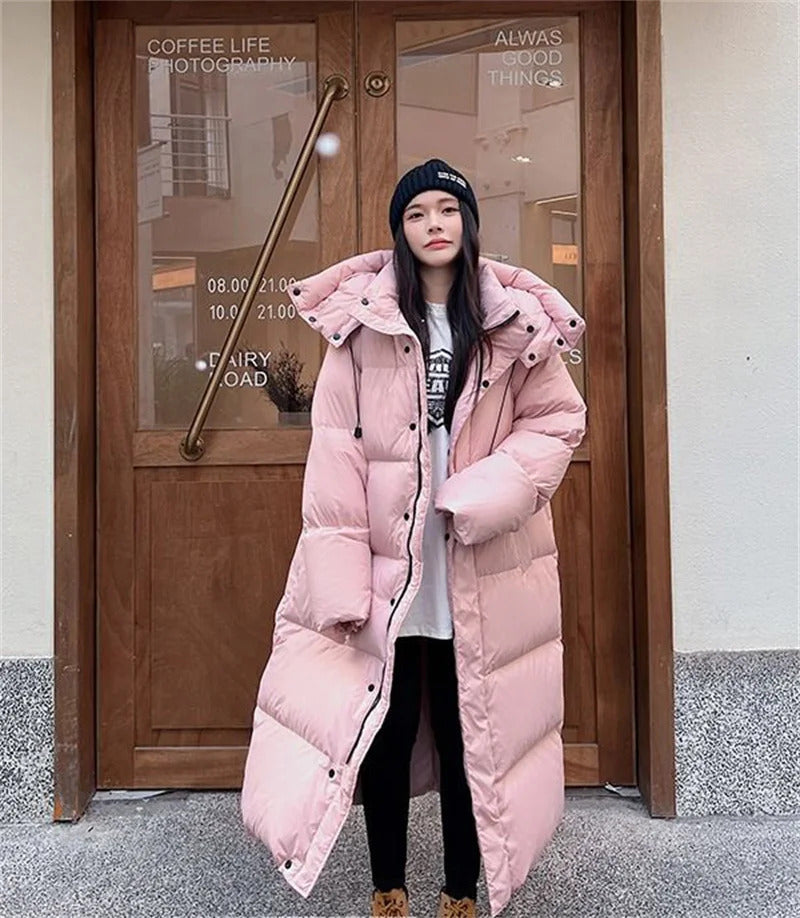 Warm Winter Pink Hooded Long Women Parkas Chaqueta Thick Cotton Padded Windproof Parcas Overcoat Casual Loose Snow Wear Jaquetas