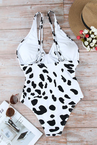 Cross Front Leopard Print Ruched One Piece Swimsuit