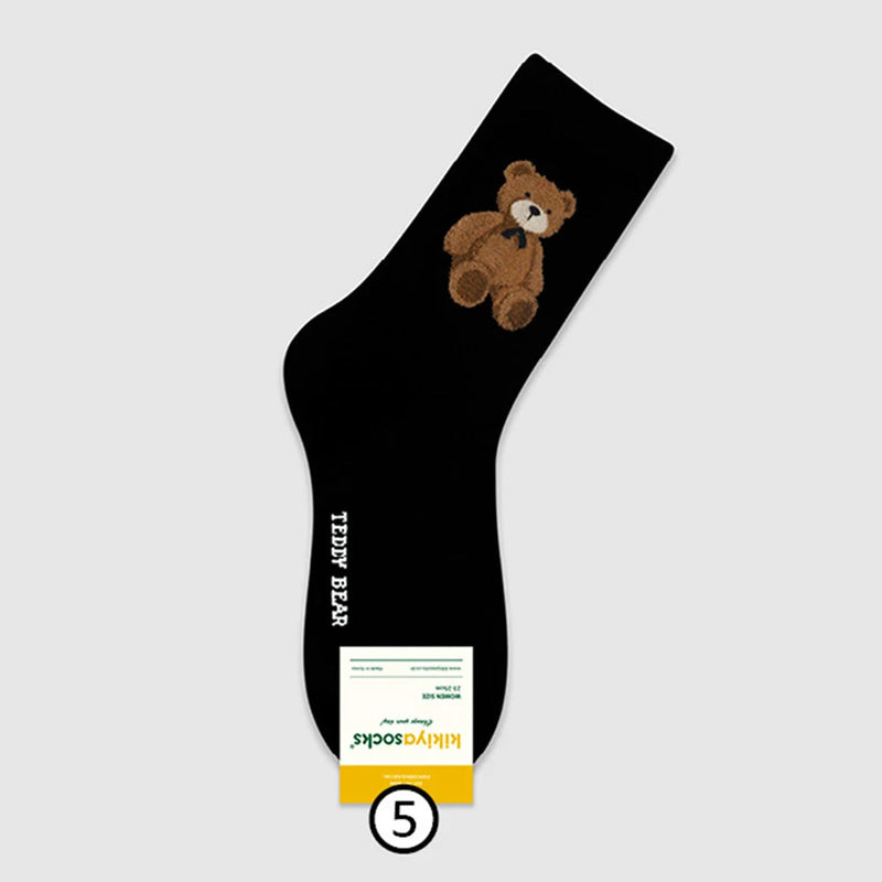 1 Pair Cartoon Bear Women Socks Comfortable Harajuku Skateboard Girl Socks Novelty Breathable Sox Christmas Gift Factory Direct